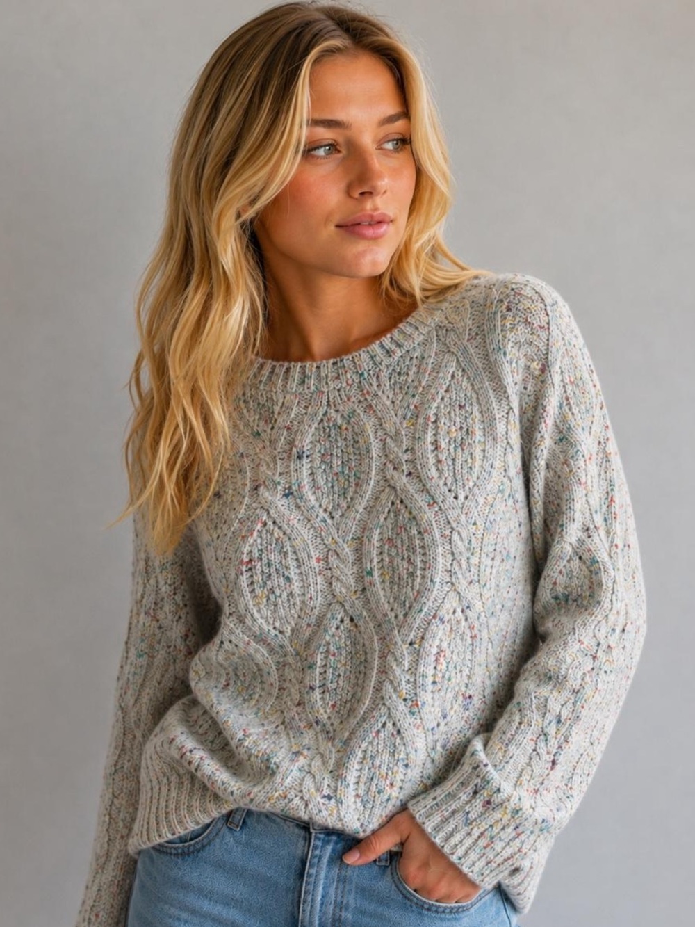 Anthropologie Moth Speckled Multi-Colored Cable Knit Crewneck Sweater